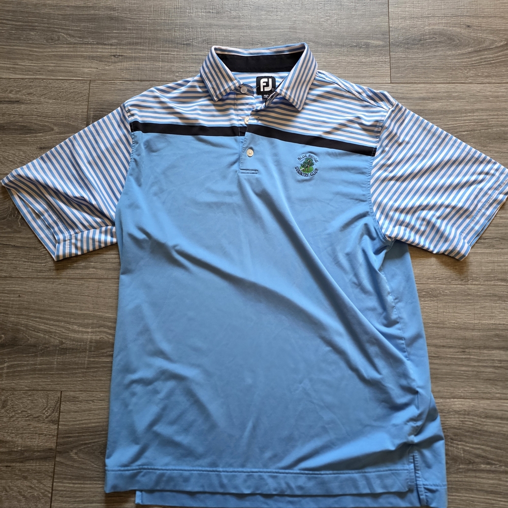FootJoy Men's Blue and White Striped Polo